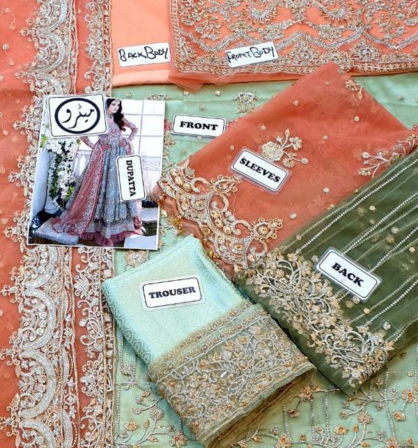 NET Handwork Heavy Embroidered Maxi Dress Net Embroidery Dupatta Jamawar Trouser (Unstitched)