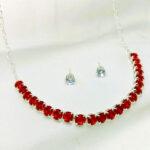 Stylish Maroon Silver AD Zircon Necklace Set With Tops