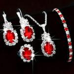 Fashion Red Oval Necklace Set with Ring, Earrings & Bracelet