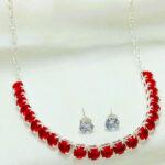 Stylish Maroon Silver AD Zircon Necklace Set With Tops