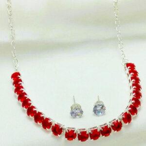 Stylish Maroon Silver AD Zircon Necklace Set With Tops