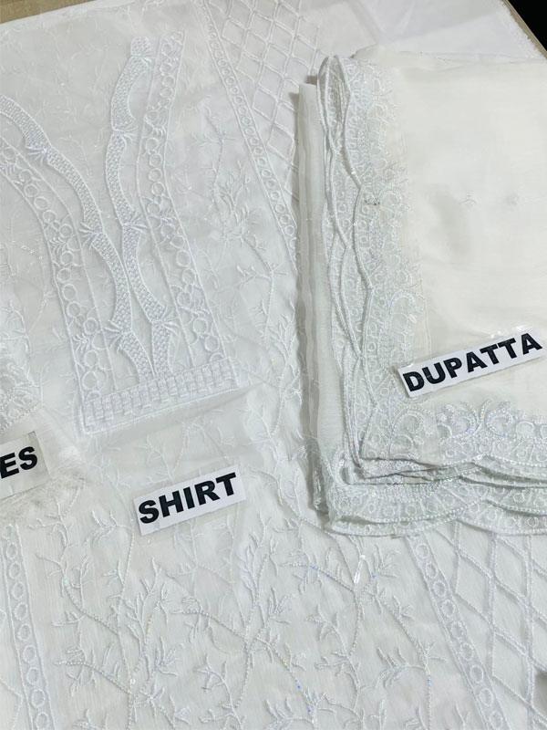 • Heavy Embroidered Chiffon Dress with 4-Side Embroidered Dupatta (Unstitched)