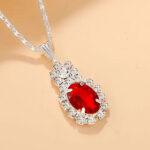 Fashion Red Oval Necklace Set with Ring, Earrings & Bracelet