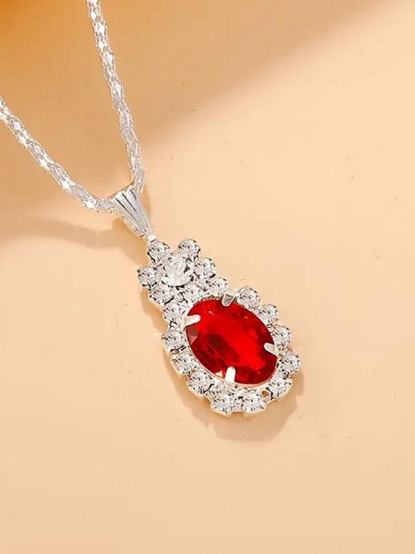 Fashion Red Oval Necklace Set with Ring, Earrings & Bracelet