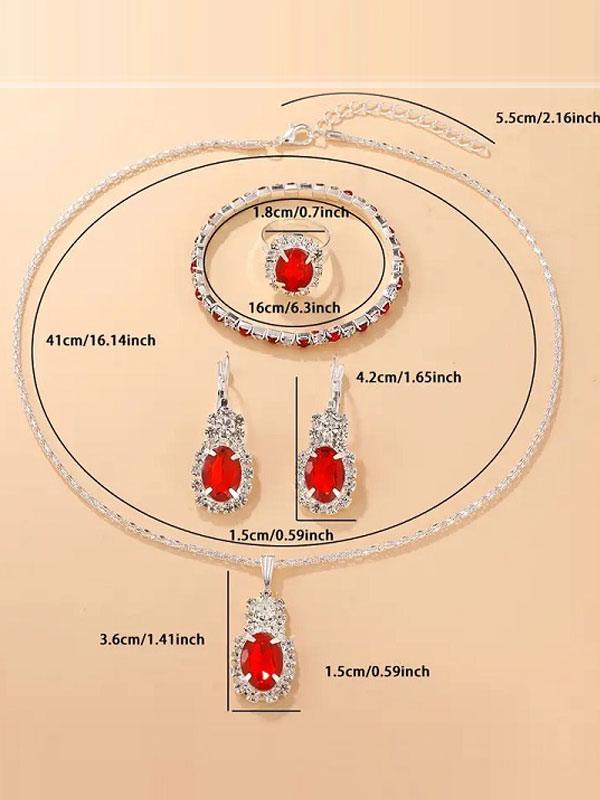 Fashion Red Oval Necklace Set with Ring, Earrings & Bracelet