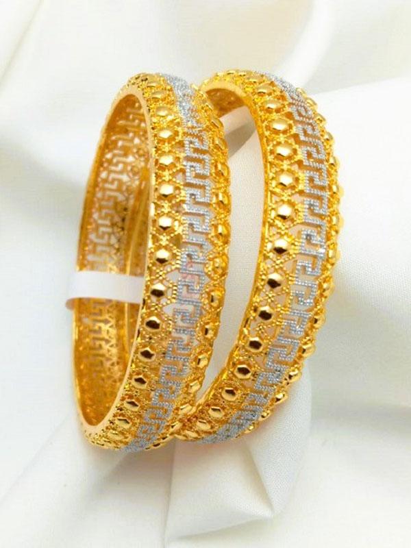 Two Tone Dubia Style Polished Printed Bangles Set