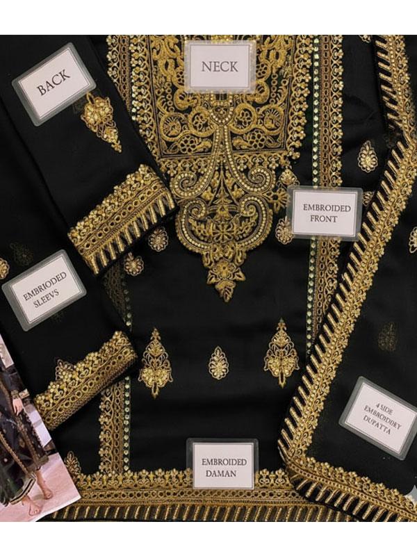 Elegant Black Chiffon Dress with Dupatta (Unstitched)