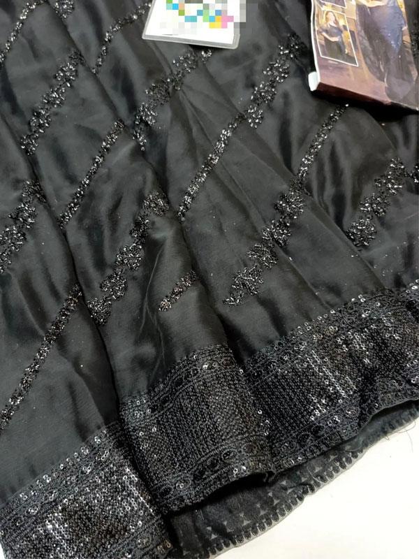 Chiffon Heavy Embroidered Spengle Work Saree (Unstitched)