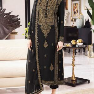 Elegant Black Chiffon Dress with Dupatta (Unstitched)