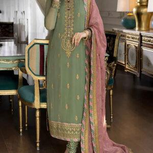 Chiffon Heavy Work Dress with Embroidered Dupatta & Jamawar Bottom (Unstitched)