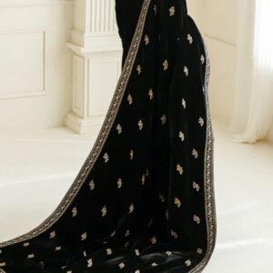 SHAWL - Velvet Embroidered Black Shawl