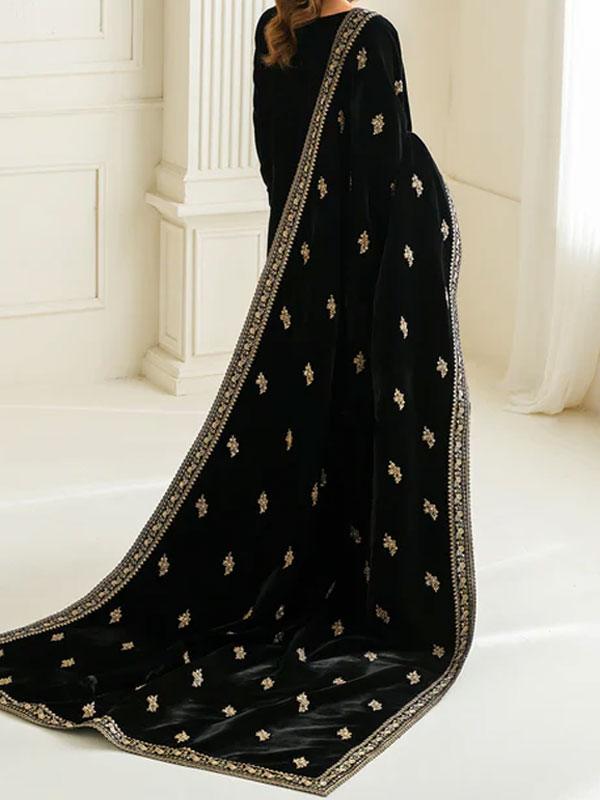 SHAWL - Velvet Embroidered Black Shawl