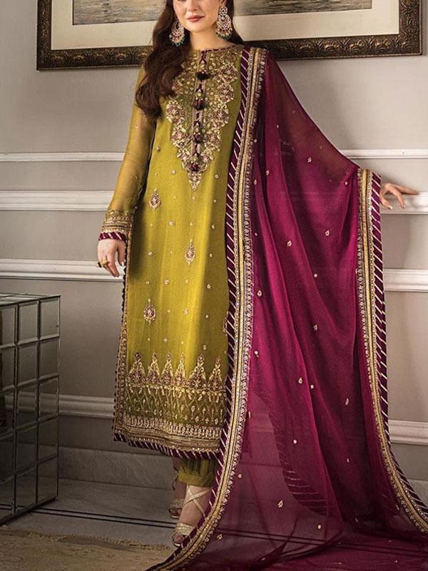 Chiffon Sequence Heavy Embroidered Dress (Unstitched)
