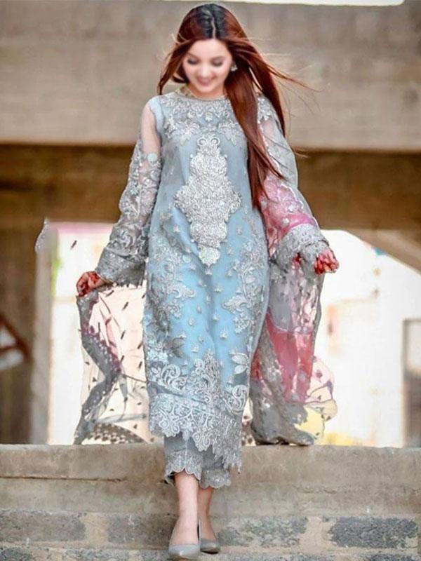Heavy Embroidered Organza Dress with Organza Dupatta (Unstitched)