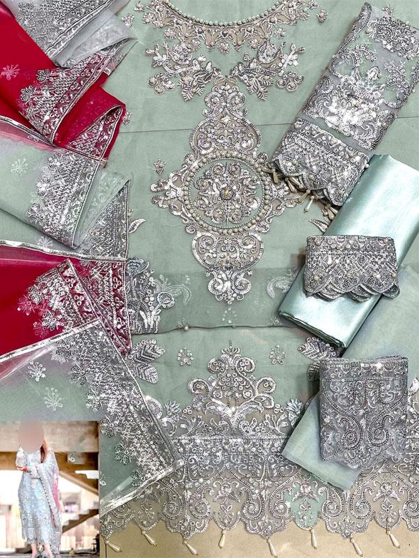 Heavy Embroidered Organza Dress with Organza Dupatta (Unstitched)