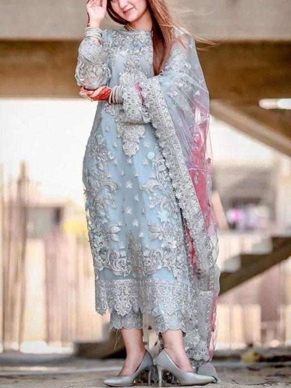 Heavy Embroidered Organza Dress with Organza Dupatta (Unstitched)
