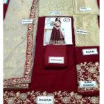 Chiffon Organza Embroidered Maroon Frock Dress Unstitched