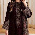Velvet Wedding Dress with Embroidered Silk Trouser