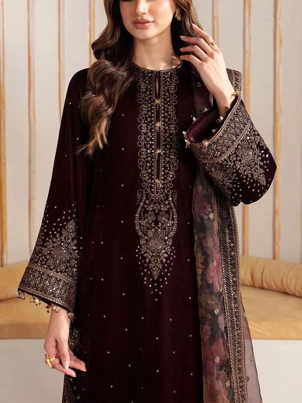 Velvet Wedding Dress with Embroidered Silk Trouser