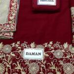 Chiffon Organza Embroidered Maroon Frock Dress Unstitched