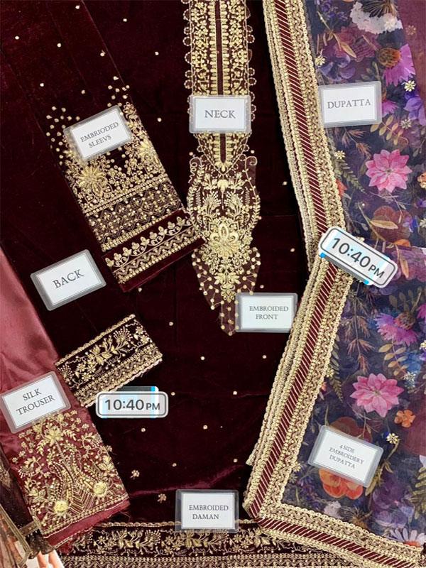Velvet Wedding Dress with Embroidered Silk Trouser