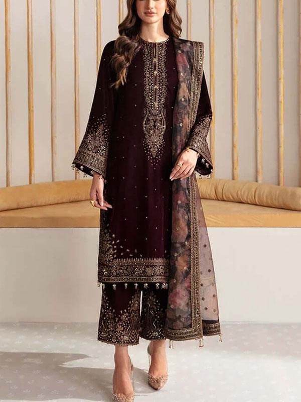 Velvet Wedding Dress with Embroidered Silk Trouser