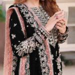 Velvet Heavy Embroidered Suit with Chiffon Dupatta (Unstitched)