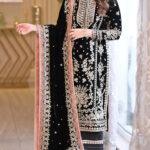 Velvet Heavy Embroidered Suit with Chiffon Dupatta (Unstitched)