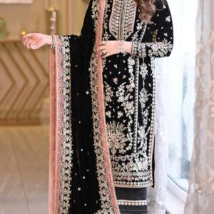 Velvet Heavy Embroidered Suit with Chiffon Dupatta (Unstitched)