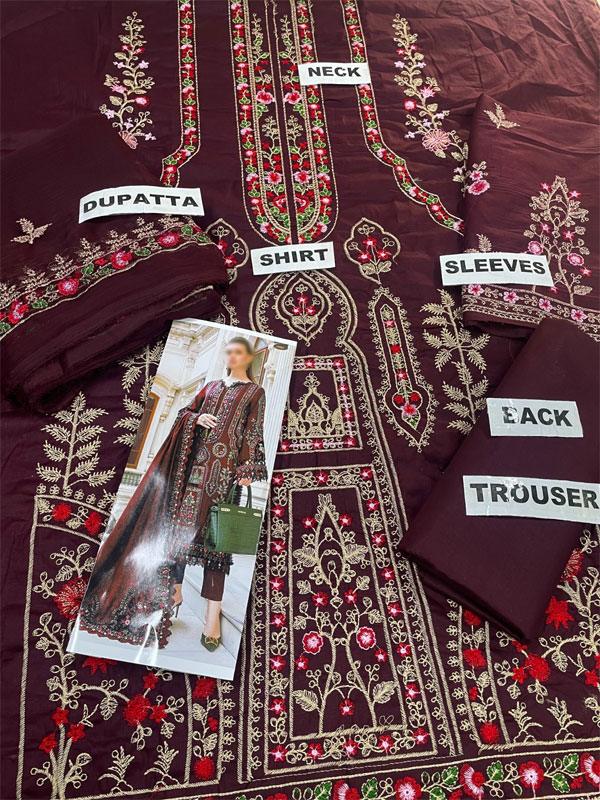 Heavy Embroidered Cotton Suit with Chiffon Dupatta