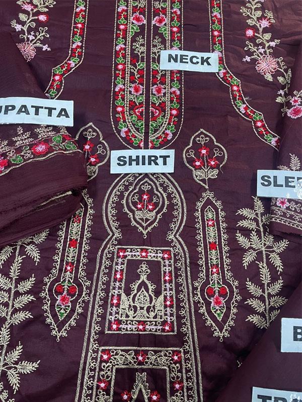 Heavy Embroidered Cotton Suit with Chiffon Dupatta
