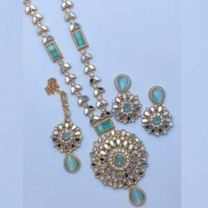 Elegant Jewelry Kundan Stone Necklace Mala With Earring