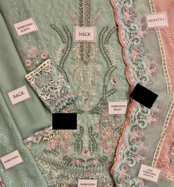 Chiffon Heavy Embroidered Spengle Cut Work Dress with 4-Side Dupatta (Unstitched)