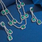 Silver Plated Green Rhinestones Necklace Set with Earrings