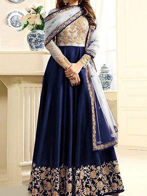 Chiffon Organza Embroidered Maroon Frock Dress Unstitched