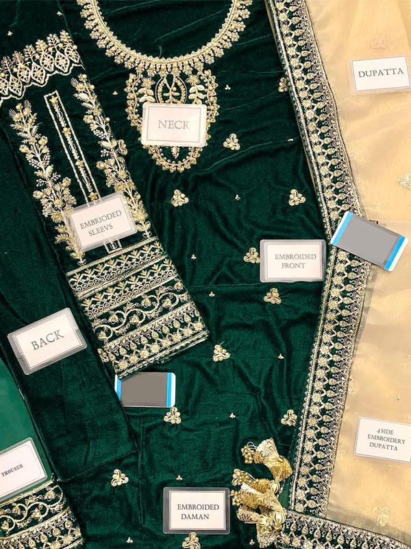 Velvet Heavy Embroidered Dress With Masoori Heavy Embroidered Dupatta