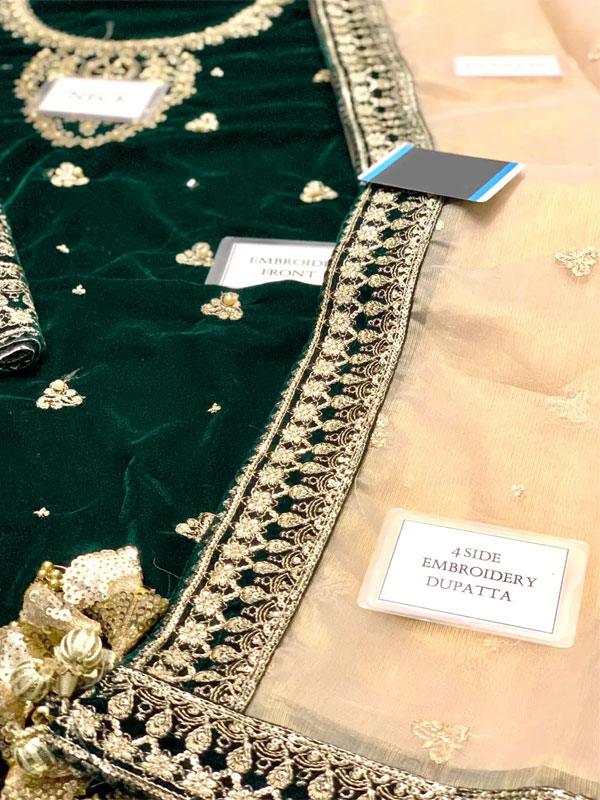 Velvet Heavy Embroidered Dress With Masoori Heavy Embroidered Dupatta