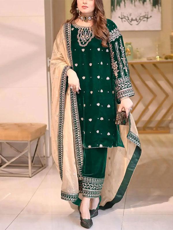 Velvet Heavy Embroidered Dress With Masoori Heavy Embroidered Dupatta