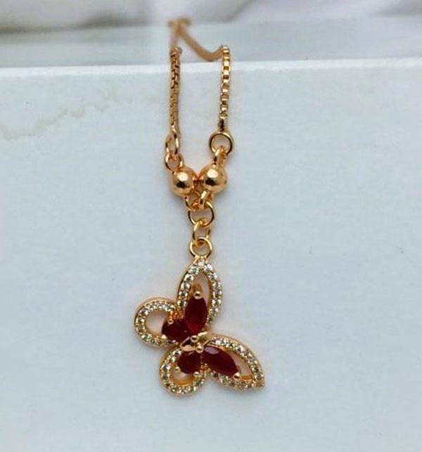 Stylish Zircon Maroon Butterfly Locket Jewelry Set