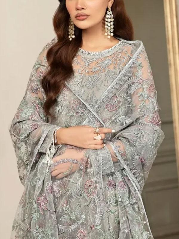 Designer NET Heavy Embroidered Suit with Multi Spengle Dupatta