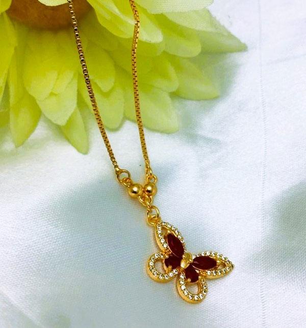 Stylish Zircon Maroon Butterfly Locket Jewelry Set