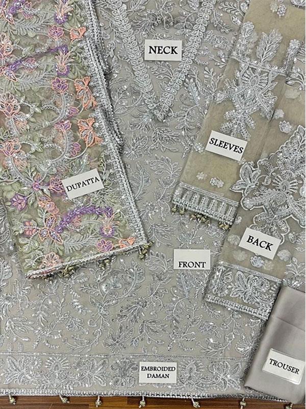 Designer NET Heavy Embroidered Suit with Multi Spengle Dupatta