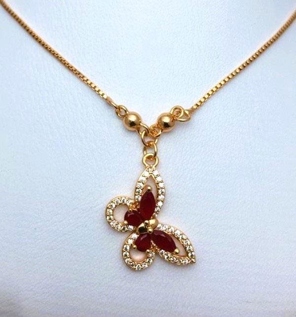 Stylish Zircon Maroon Butterfly Locket Jewelry Set