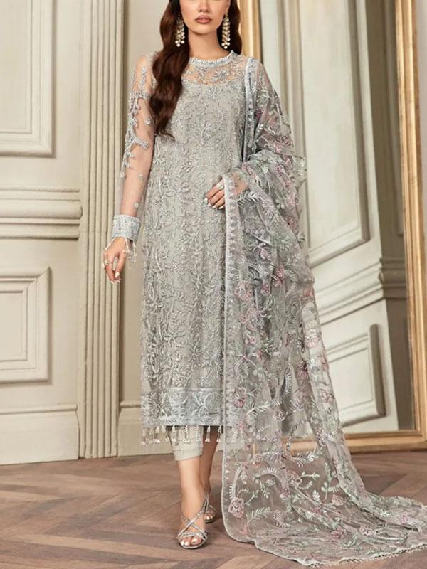 Designer NET Heavy Embroidered Suit with Multi Spengle Dupatta