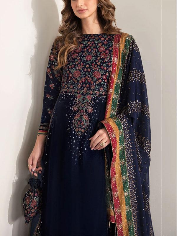 Luxury Velvet Embroidered Dress + Chiffon Dupatta (Unstitched)