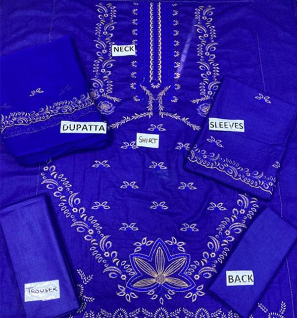 Cotton Heavy Embroidered Dress with Bamber Chiffon Dupatta (Unstitched)
