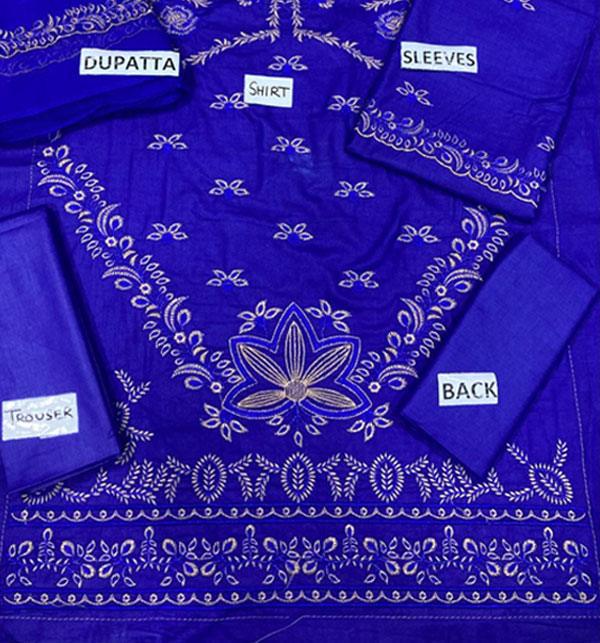 Cotton Heavy Embroidered Dress with Bamber Chiffon Dupatta (Unstitched)