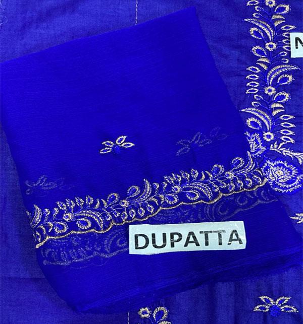 Cotton Heavy Embroidered Dress with Bamber Chiffon Dupatta (Unstitched)