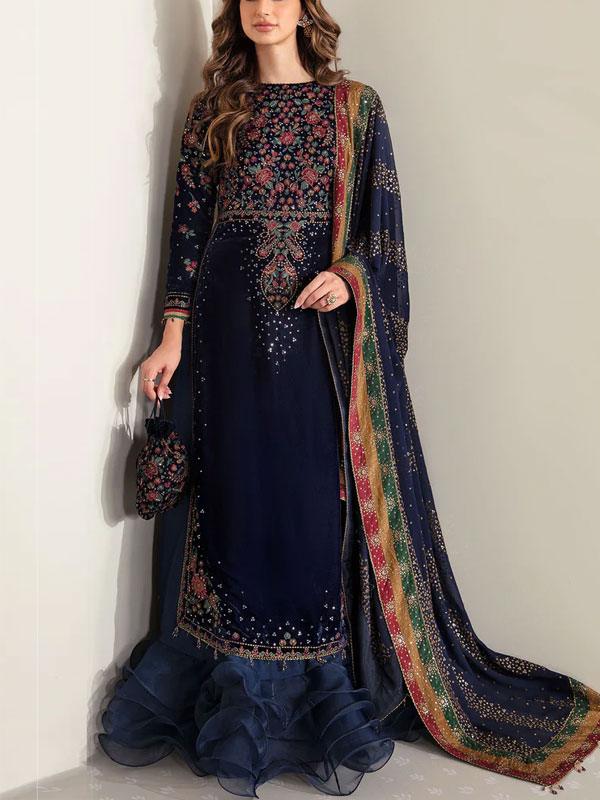 Luxury Velvet Embroidered Dress + Chiffon Dupatta (Unstitched)