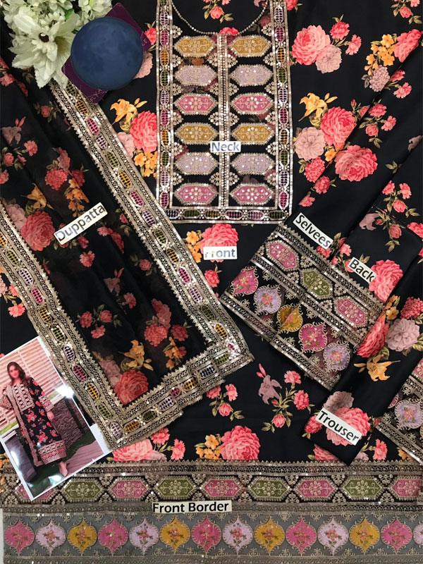 Shamoze Silk Heavy Embroidered Dress With Printed Silk Dupatta (Unstitched)